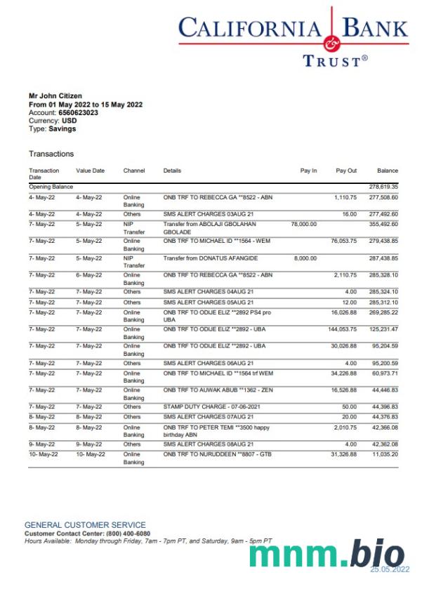 Wyciąg bankowy USA CIBC, szablon Word i PDF, 4 strony